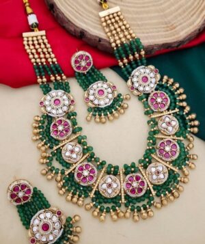 Royal Green & Ruby Kundan Necklace Set with Earrings