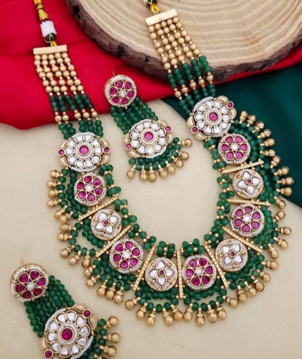 Royal Green & Ruby Kundan Necklace Set with Earrings